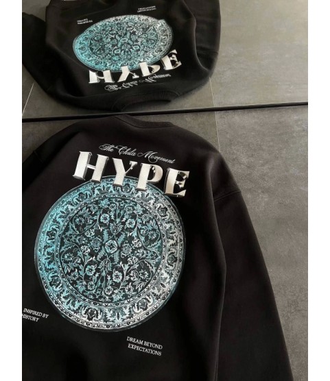 Üç İplik Bisiklet Yaka Baskılı SweatShirt - Siyah