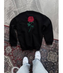 Oversize Üç İplik Bisiklet Yaka Baskılı SweatShirt - Siyah