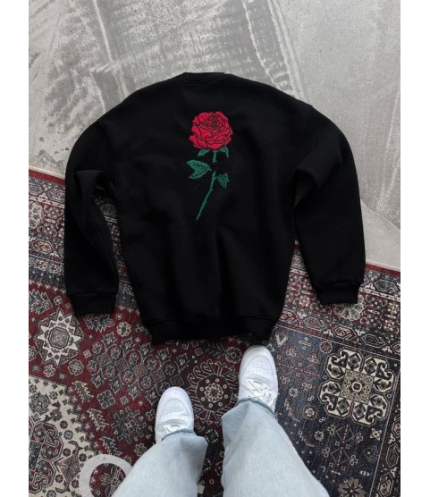 Oversize Üç İplik Bisiklet Yaka Baskılı SweatShirt - Siyah