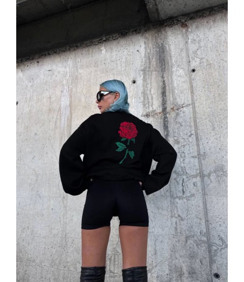 Oversize Üç İplik Bisiklet Yaka Baskılı SweatShirt - Siyah