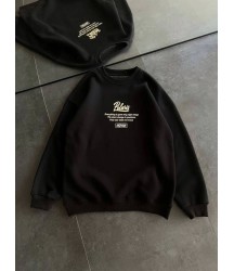 Kışlık Bisiklet Yaka Ön Ve Arka Baskılı SweatShirt - Siyah