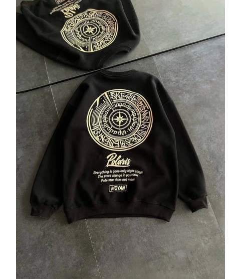 Kışlık Bisiklet Yaka Ön Ve Arka Baskılı SweatShirt - Siyah Kışlık Bisiklet Yaka Ön Ve Arka Baskılı SweatShirt - Siyah