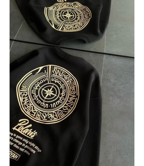 Kışlık Bisiklet Yaka Ön Ve Arka Baskılı SweatShirt - Siyah Kışlık Bisiklet Yaka Ön Ve Arka Baskılı SweatShirt - Siyah