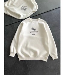 Kışlık Bisiklet Yaka Ön Ve Arka Baskılı SweatShirt - Beyaz