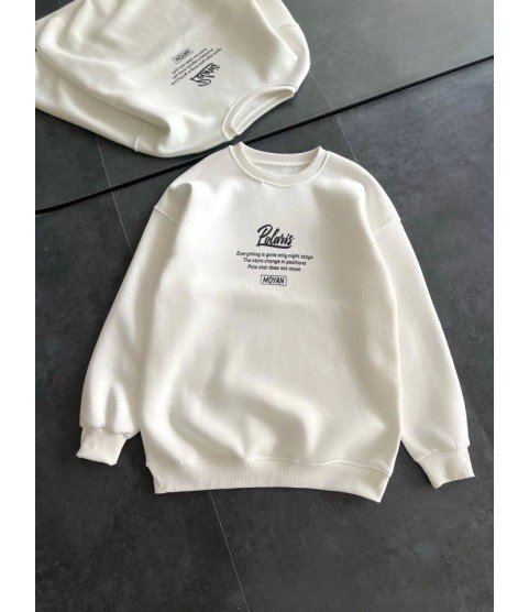 Kışlık Bisiklet Yaka Ön Ve Arka Baskılı SweatShirt - Beyaz Kışlık Bisiklet Yaka Ön Ve Arka Baskılı SweatShirt - Beyaz