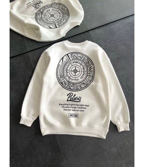 Kışlık Bisiklet Yaka Ön Ve Arka Baskılı SweatShirt - Beyaz Kışlık Bisiklet Yaka Ön Ve Arka Baskılı SweatShirt - Beyaz