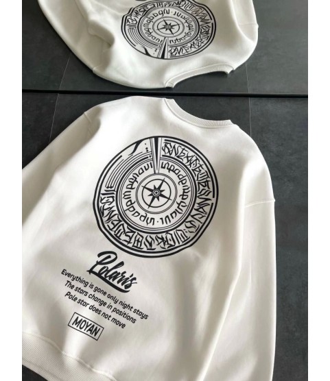 Kışlık Bisiklet Yaka Ön Ve Arka Baskılı SweatShirt - Beyaz Kışlık Bisiklet Yaka Ön Ve Arka Baskılı SweatShirt - Beyaz
