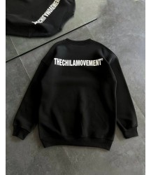 Kışlık Bisiklet Yaka Oversize Baskılı SweatShirt - Siyah