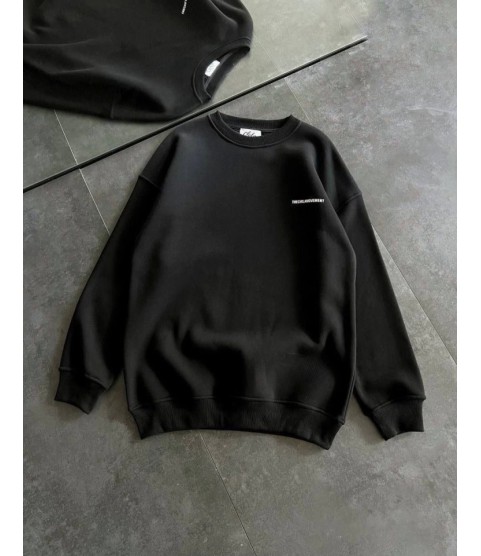 Kışlık Bisiklet Yaka Oversize Baskılı SweatShirt - Siyah