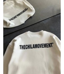 Kışlık Bisiklet Yaka Oversize Baskılı SweatShirt - Beyaz