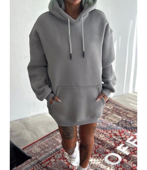 Kapşonlu Üç İplik Penye Basic SweatShirt - Boyalı Gri