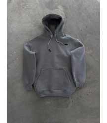 Kapşonlu Üç İplik Penye Basic SweatShirt - Boyalı Gri