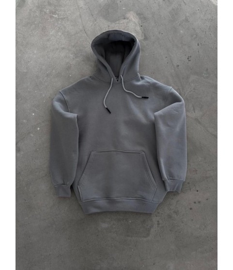Kapşonlu Üç İplik Penye Basic SweatShirt - Boyalı Gri
