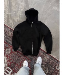 Oversize Tam Fermuarlı Uzun Kol Hırka - Siyah