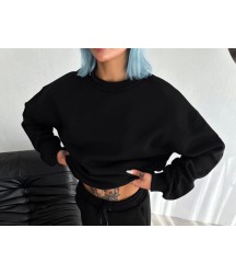 Kışlık Bisiklet Yaka Üç İplik Basic SweatShirt - Siyah