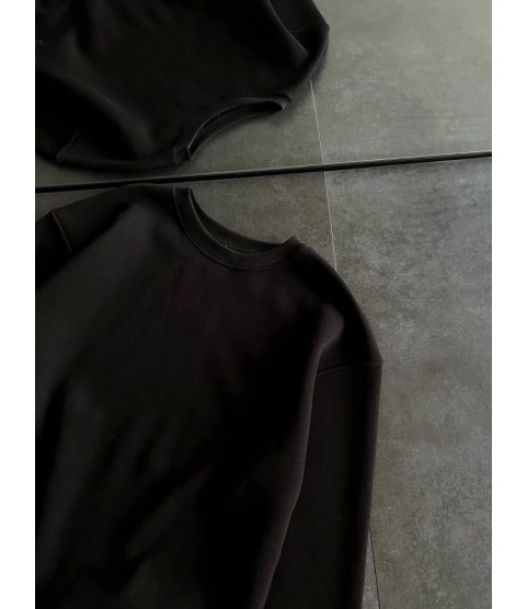 Kışlık Bisiklet Yaka Üç İplik Basic SweatShirt - Siyah