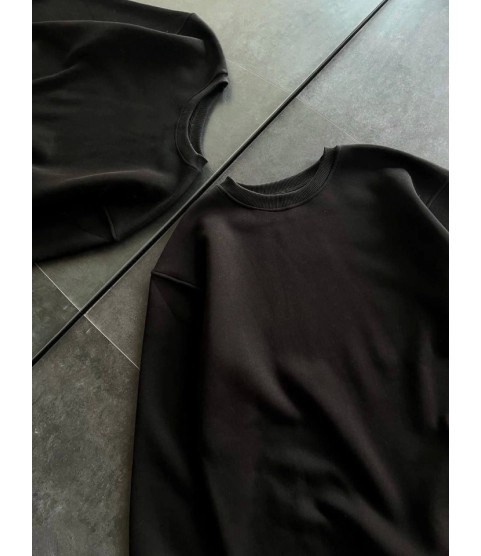 Kışlık Bisiklet Yaka Üç İplik Basic SweatShirt - Siyah