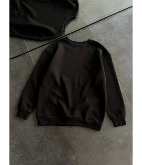 Kışlık Bisiklet Yaka Üç İplik Basic SweatShirt - Siyah