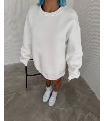 Kışlık Bisiklet Yaka Üç İplik Basic SweatShirt - Beyaz
