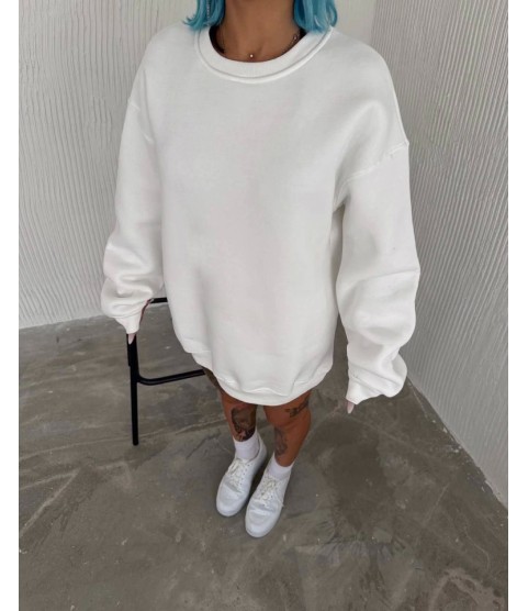 Kışlık Bisiklet Yaka Üç İplik Basic SweatShirt - Beyaz