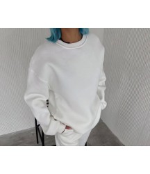 Kışlık Bisiklet Yaka Üç İplik Basic SweatShirt - Beyaz