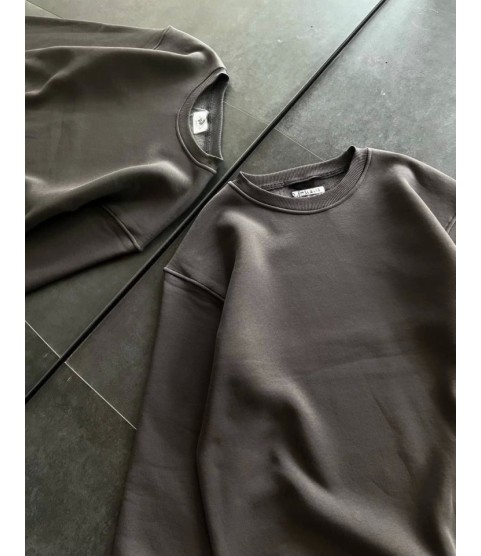 Kışlık Bisiklet Yaka Üç İplik Basic SweatShirt - Füme