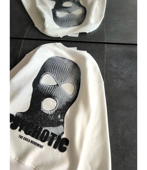 Kışlık Bisiklet Yaka Baskılı SweatShirt - Beyaz