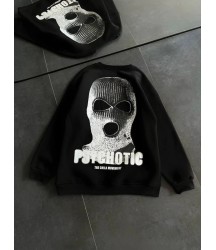 Kışlık Bisiklet Yaka Baskılı SweatShirt - Siyah