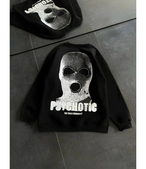Kışlık Bisiklet Yaka Baskılı SweatShirt - Siyah