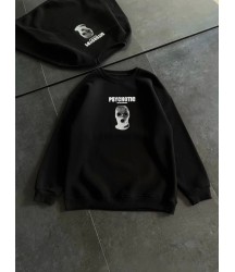 Kışlık Bisiklet Yaka Baskılı SweatShirt - Siyah