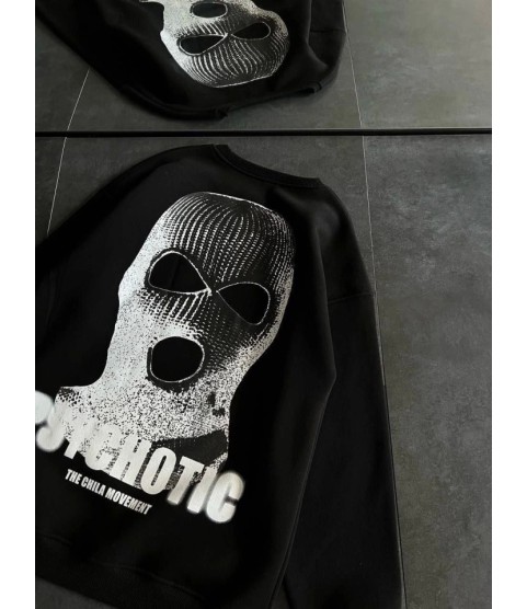 Kışlık Bisiklet Yaka Baskılı SweatShirt - Siyah