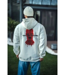 Üç İplik Kapşonlu Baskılı Oversize SweatShirt- Beyaz
