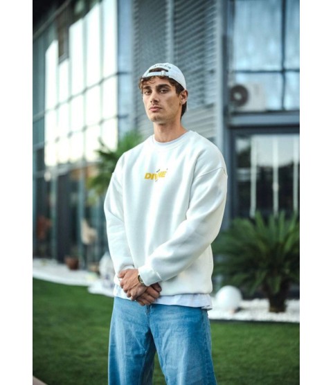 Kışlık Bisiklet Yaka Baskılı SweatShirt - Beyaz