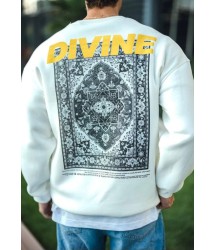 Kışlık Bisiklet Yaka Baskılı SweatShirt - Beyaz