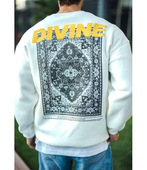 Kışlık Bisiklet Yaka Baskılı SweatShirt - Beyaz
