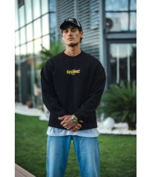 Kışlık Bisiklet Yaka Baskılı SweatShirt - Siyah
