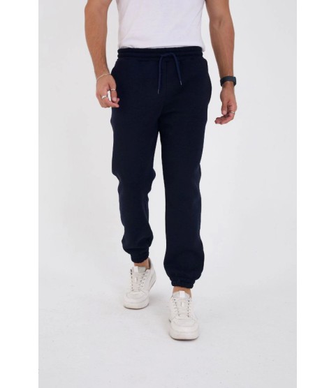Unisex Kışlık Üç İplik Lastikli Eşofman Pantolon - Lacivert