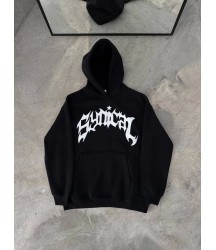 Kışlık Kapşonlu Baskılı Oversize SweatShirt- Siyah