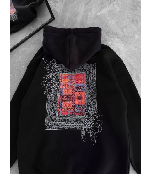 Uzun Kol Kapşonlu Ön Ve Arka Baskılı SweatShirt - Siyah Uzun Kol Kapşonlu Ön Ve Arka Baskılı SweatShirt - Siyah