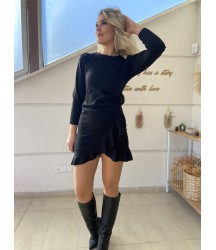 Kadın Uzun Kollu Bisiklet Yaka önden Volanlı Ithal Krep Elbise