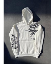 Uzun Kol Kapşonlu Baskılı SweatShirt - Beyaz