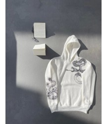 Uzun Kol Kapşonlu Baskılı SweatShirt - Beyaz
