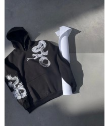 Uzun Kol Kapşonlu Baskılı SweatShirt - Siyah