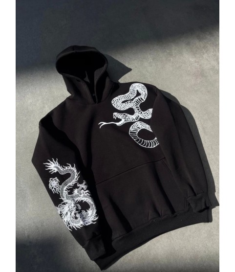 Uzun Kol Kapşonlu Baskılı SweatShirt - Siyah