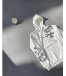 Uzun Kol Kapşonlu Baskılı SweatShirt - Beyaz