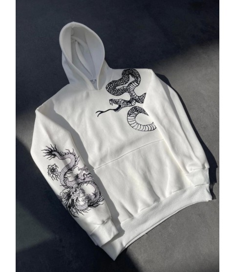 Uzun Kol Kapşonlu Baskılı SweatShirt - Beyaz