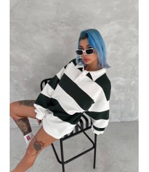 Unisex Üç İplik Parçalı Yakalı SweatShirt - Yeşil