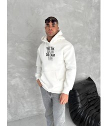 Kışlık Üç İplik Kapşonlu SweatShirt - Beyaz