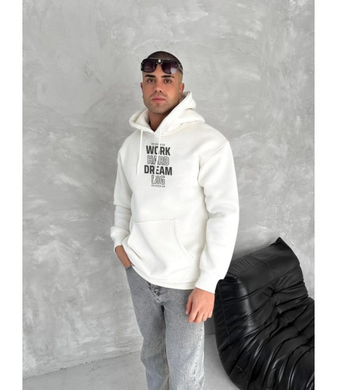 Kışlık Üç İplik Kapşonlu SweatShirt - Beyaz