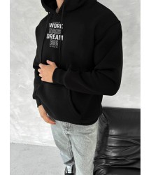 Kışlık Üç İplik Kapşonlu SweatShirt - Siyah